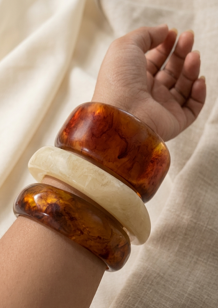 Ivory Dreams Faceted Resin Bangle Set